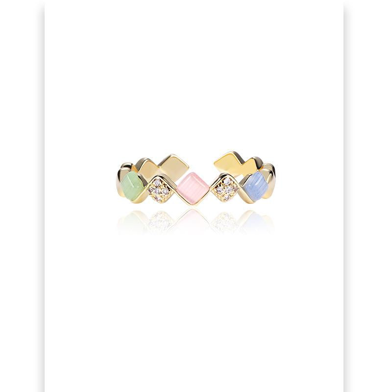 Colorful cat's eye zircon ring