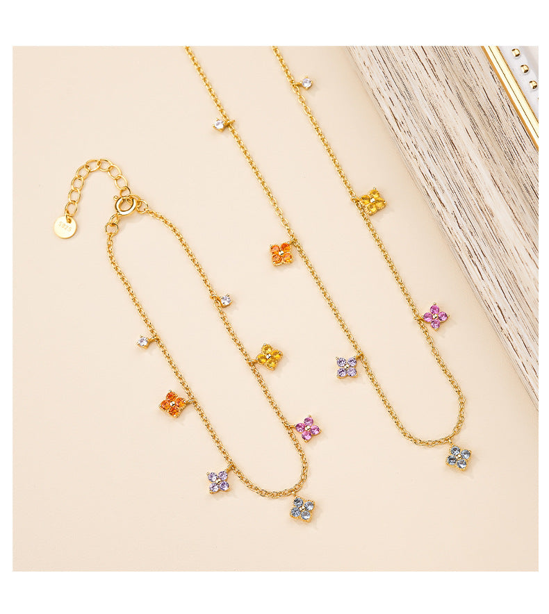 Four-Leaf Clover ZC Gold Vermeil Necklace/Bracelet Set