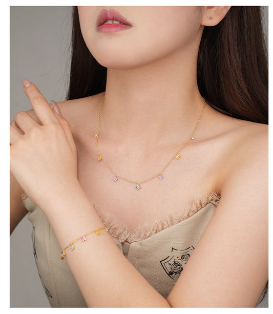 Four-Leaf Clover ZC Gold Vermeil Necklace/Bracelet Set