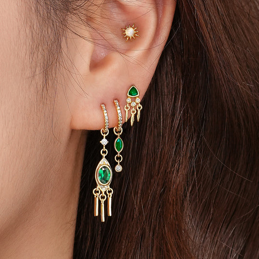 Retro Elegant Inlaid ZC Gold Vermeil Earring Set