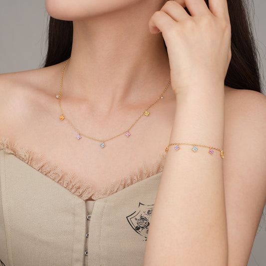 Four-Leaf Clover ZC Gold Vermeil Necklace/Bracelet Set