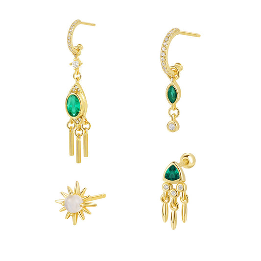 Retro Elegant Inlaid ZC Gold Vermeil Earring Set