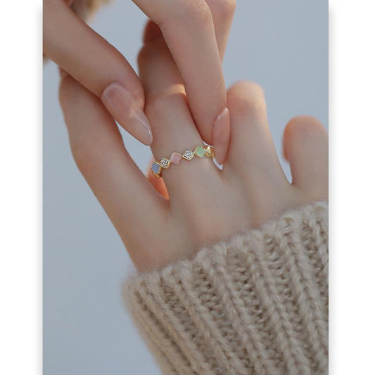 Colorful cat's eye zircon ring