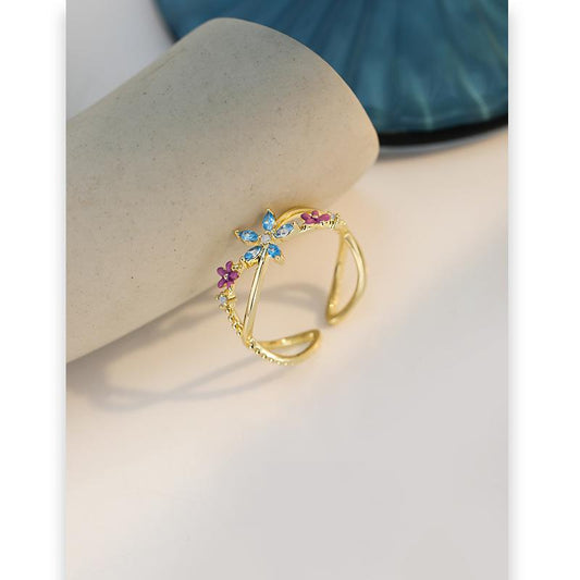 Gold Plated Blue Flower Ring