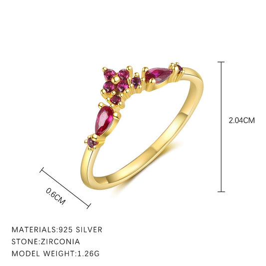 Red Flower Gold Vermeil Ring