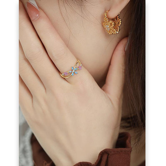 Gold Plated Blue Flower Ring